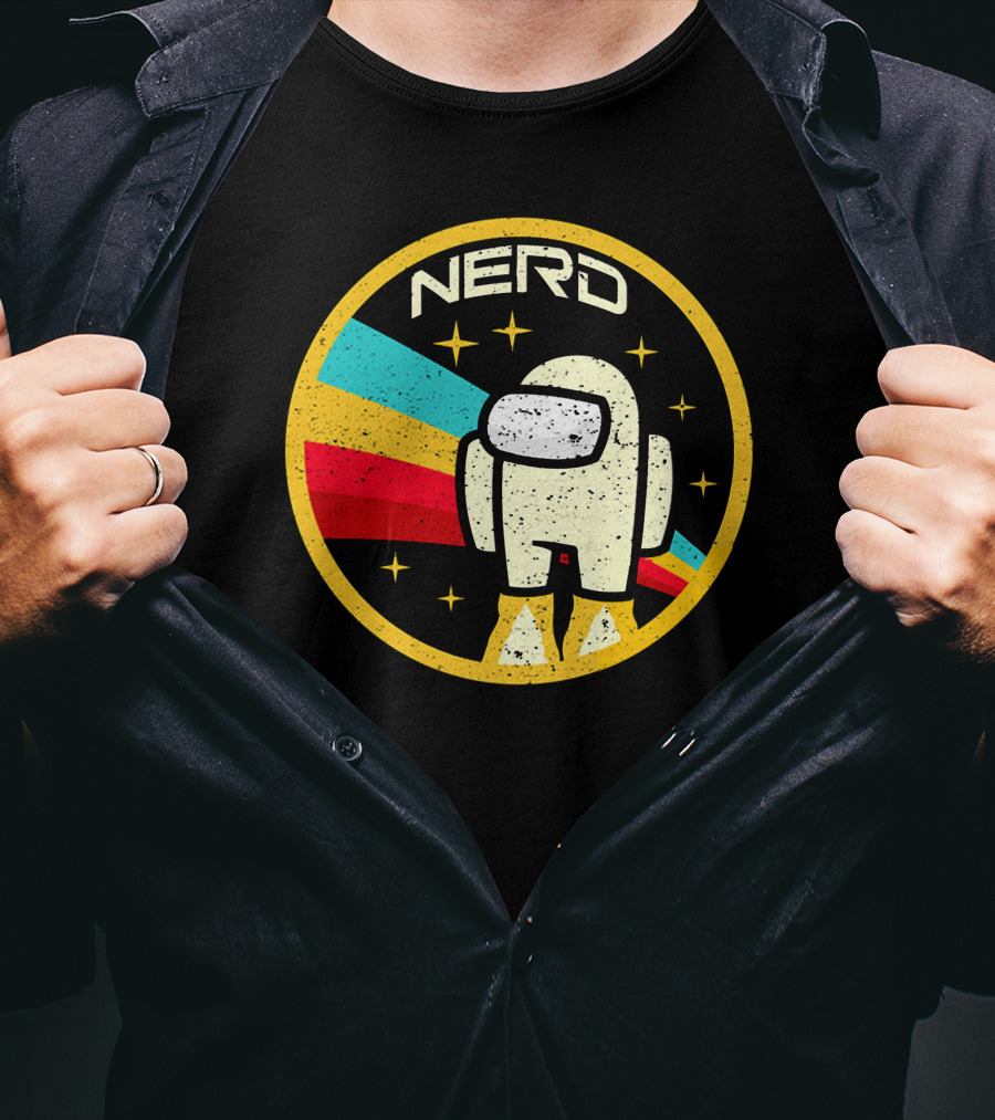 Nerd Among Us Impostors Retro Astronaut Stars T-Shirt