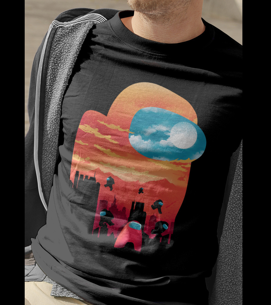 Sunset Among Us Impostors Skyline Scene T-Shirt