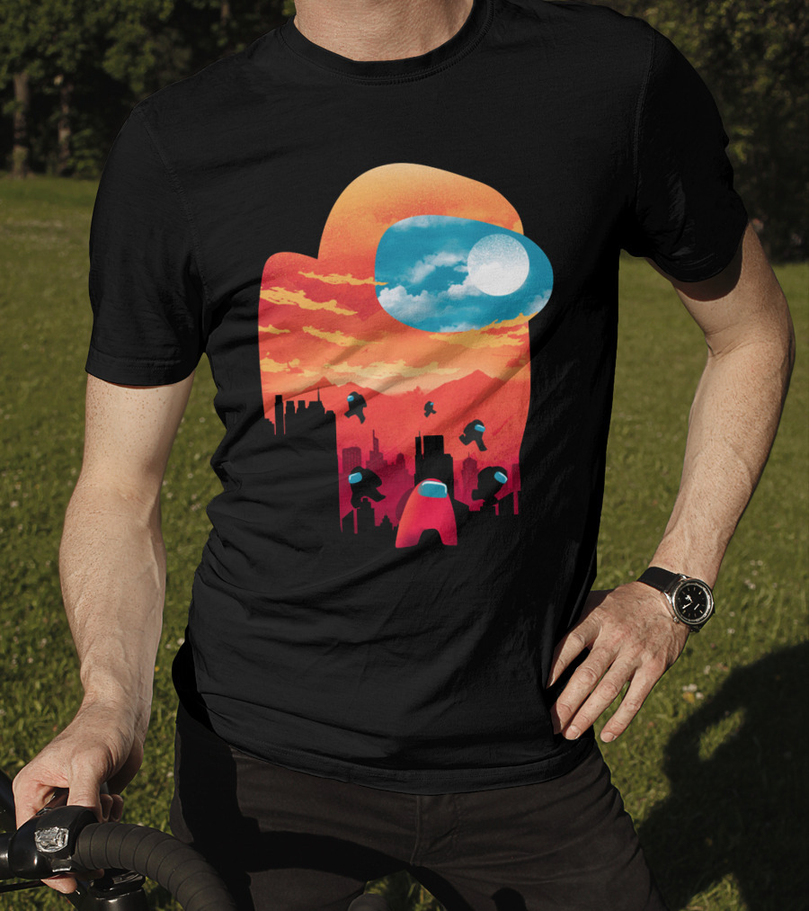 Sunset Among Us Impostors Skyline Scene T-Shirt