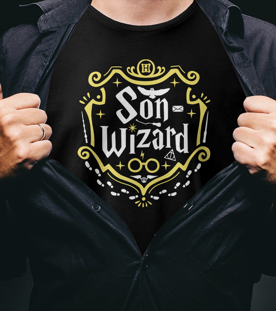 Son Wizard H Glasses Owl Letter Lightning Stars T-Shirt
