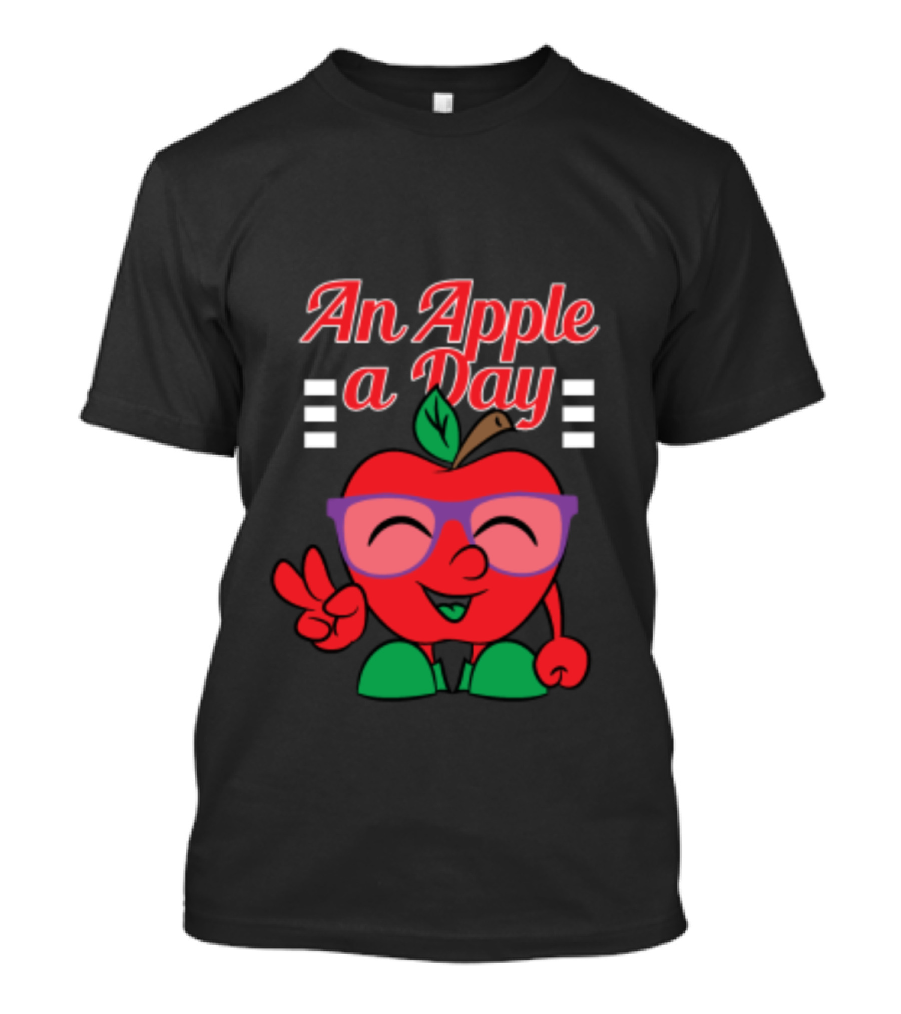 An Apple A Day Smiling Cartoon Apple With Glasses And Peace Sign T-Shirt
