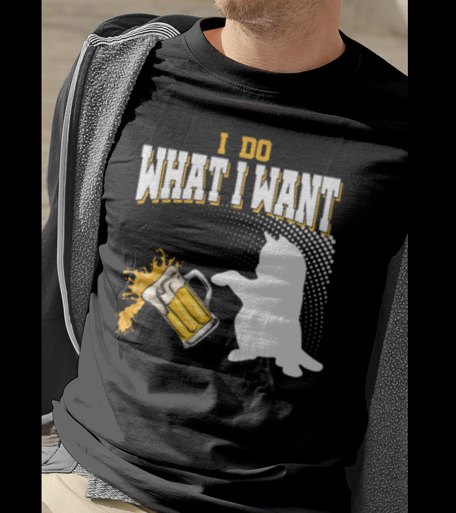 I Do What I Want Cat Knocks Over Beer Mug T-Shirt