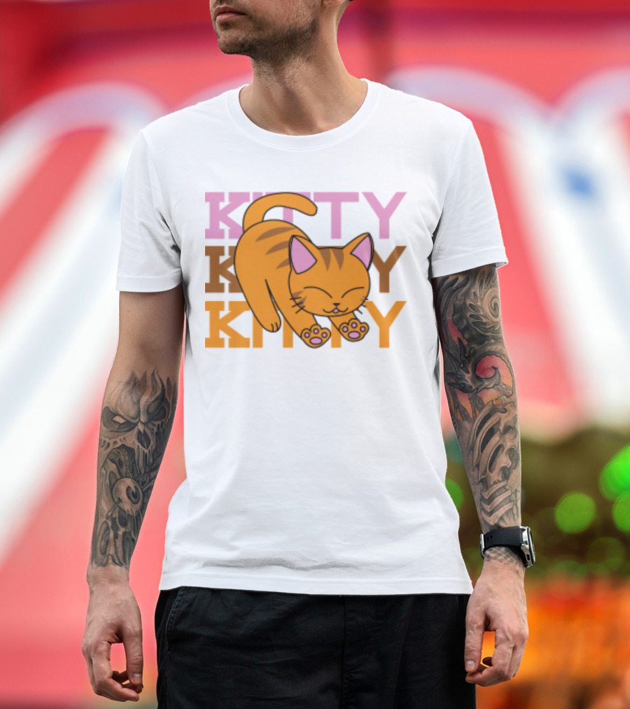 Kitty Kitty Playful Ginger Cat Illustration with Pastel Text T-Shirt