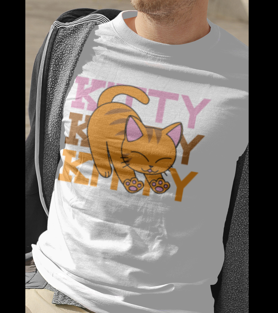 Kitty Kitty Playful Ginger Cat Illustration With Pastel Text T-Shirt