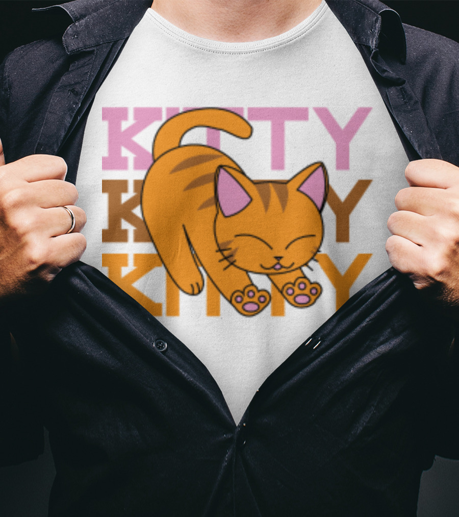 Kitty Kitty Playful Ginger Cat Illustration With Pastel Text T-Shirt