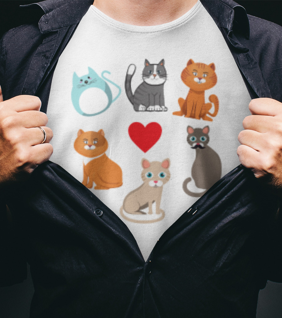 Nice Kitty Love Adorable Cats And Heart T-Shirt