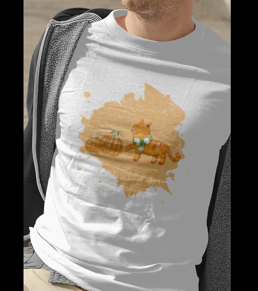 Kitty With Scarf And Pumpkins On Splash Background T-Shirt