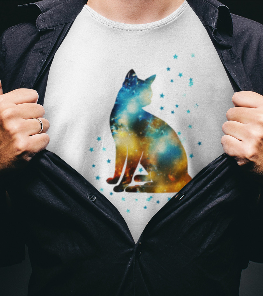 Galaxy Kitty Celestial Cat With Cosmic Stars T-Shirt