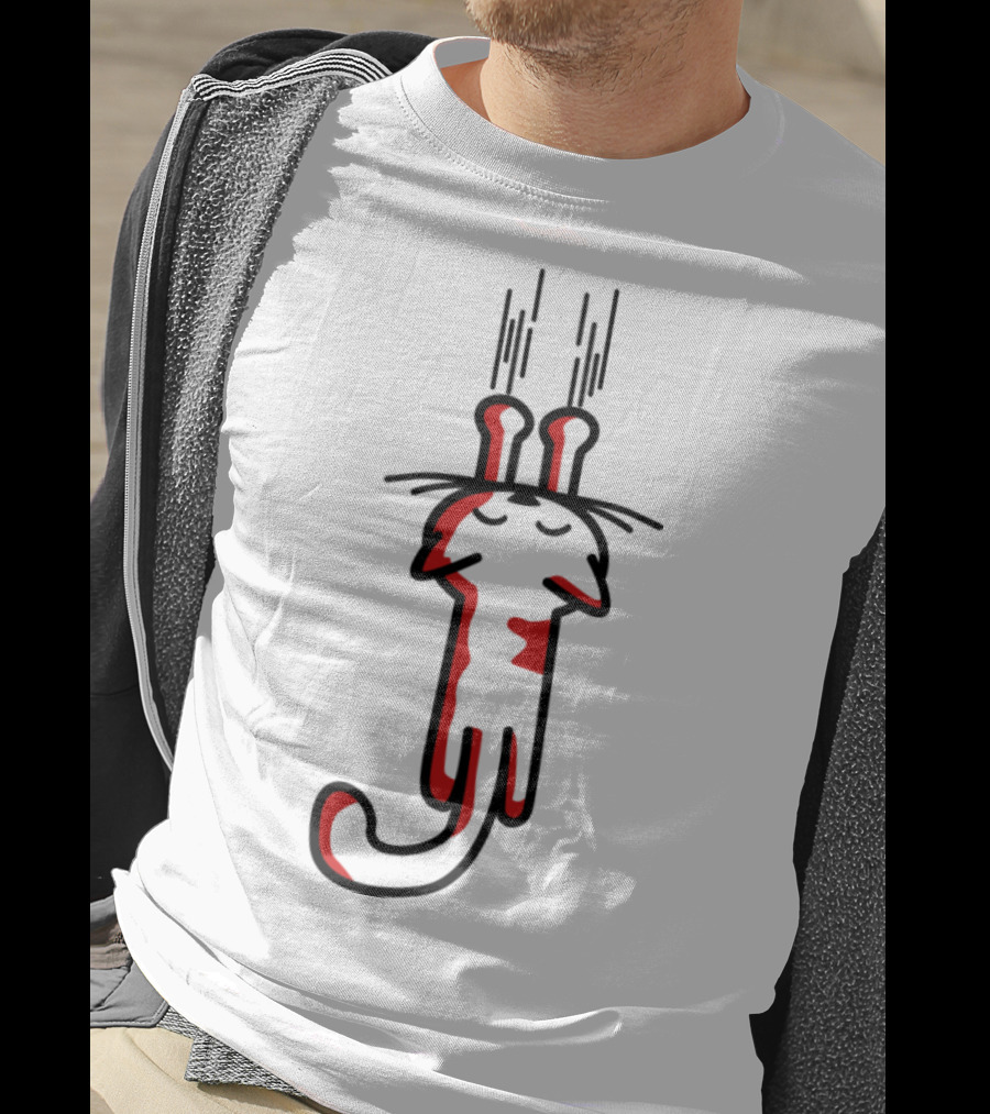 Minimalist Red And White Cartoon Cat With Long Ears Design From 'My Kitty Cats T-Shirt