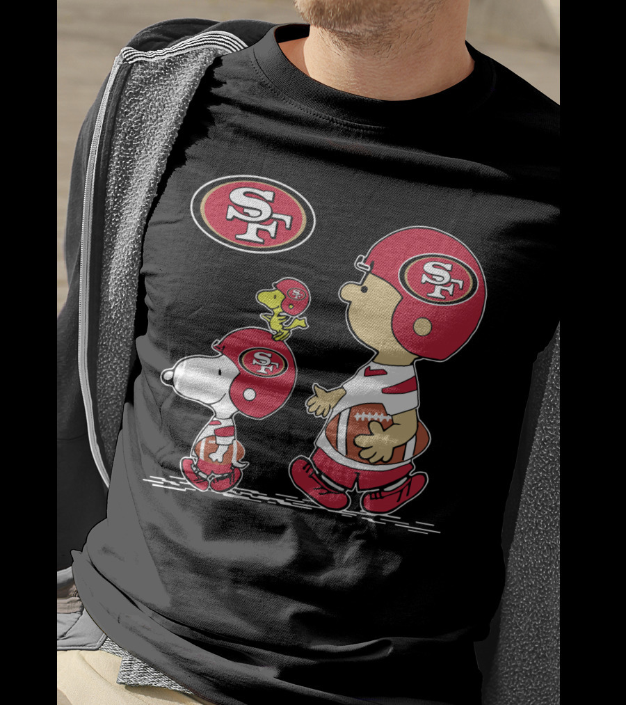 Christmas Peanuts Cute Football San Francisco 49ers Snoopy Woodstock Helmet Charlie Brown T-Shirt
