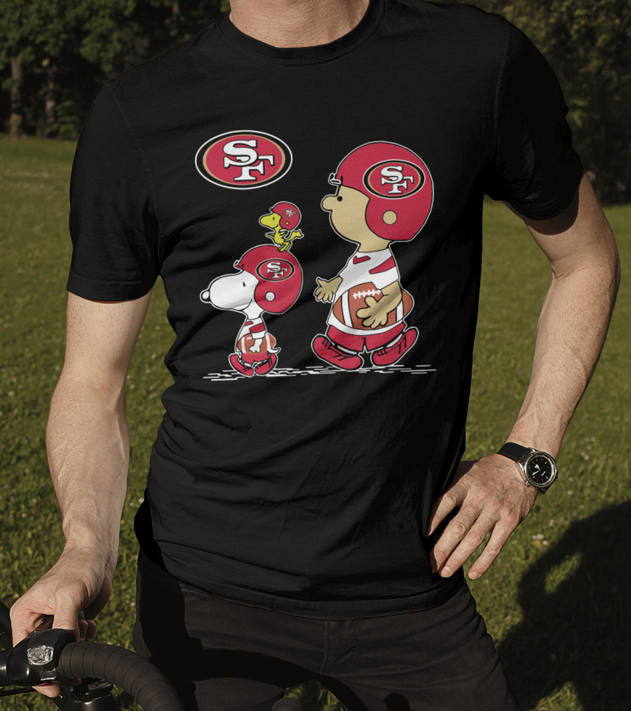 Christmas Peanuts Cute Football San Francisco 49ers Snoopy Woodstock Helmet Charlie Brown T-Shirt