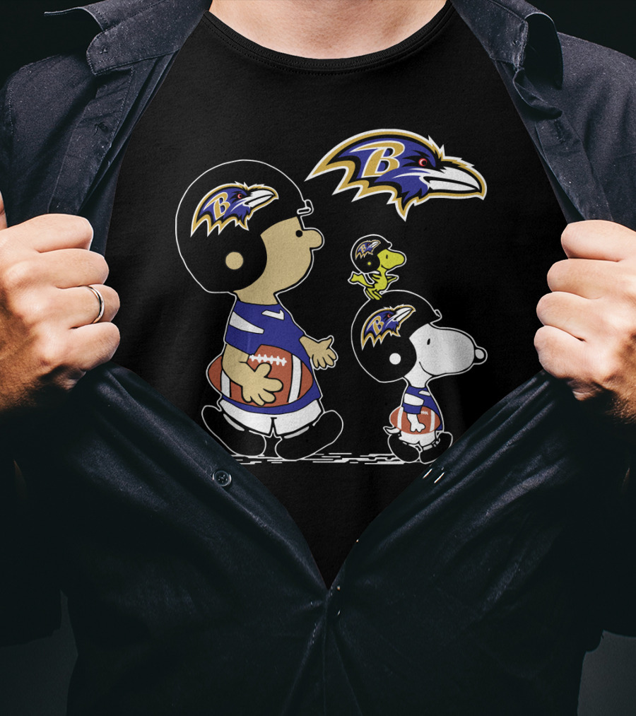 Baltimore Ravens Peanuts Christmas Football Characters T-Shirt