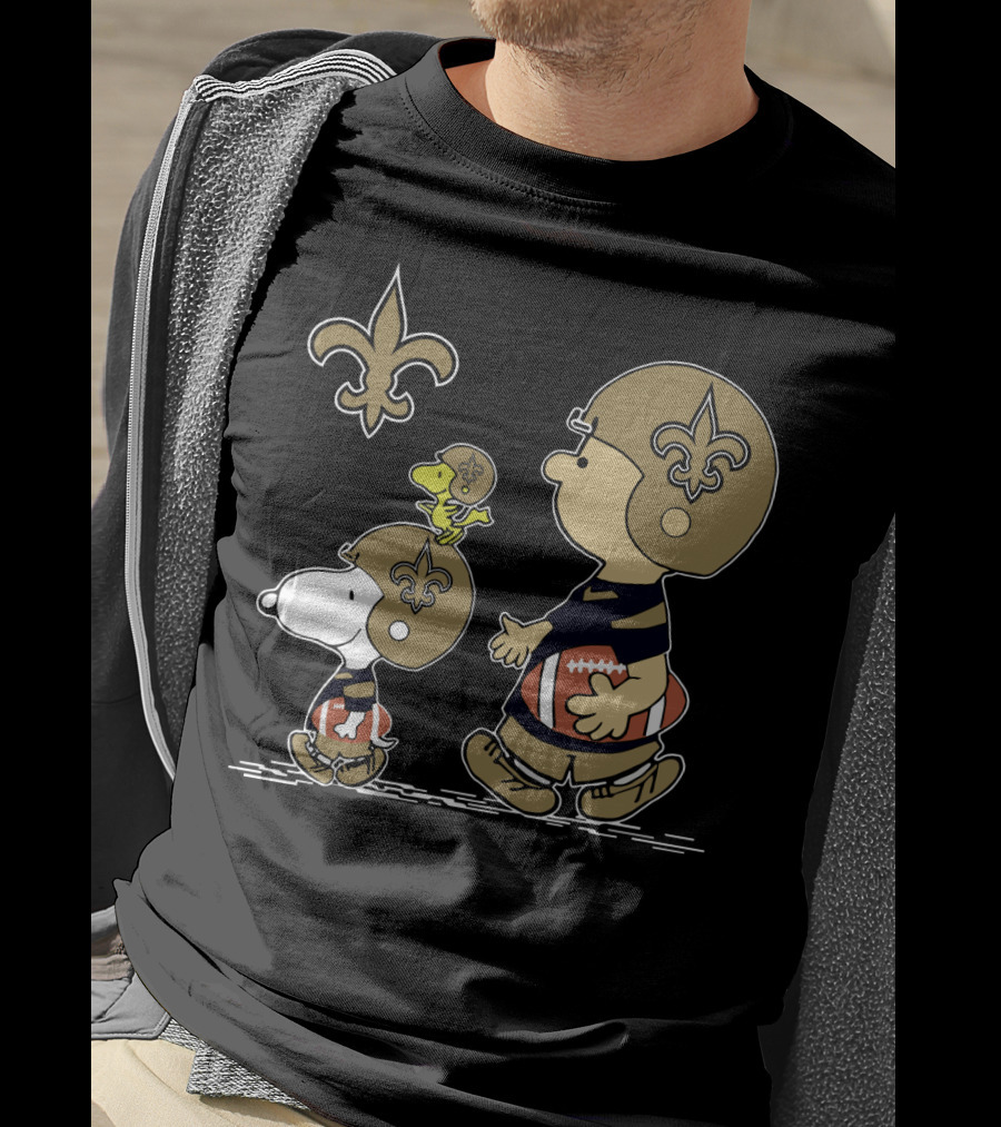 Christmas Peanuts Cute Football Saints Snoopy And Woodstock In Helmets T-Shirt
