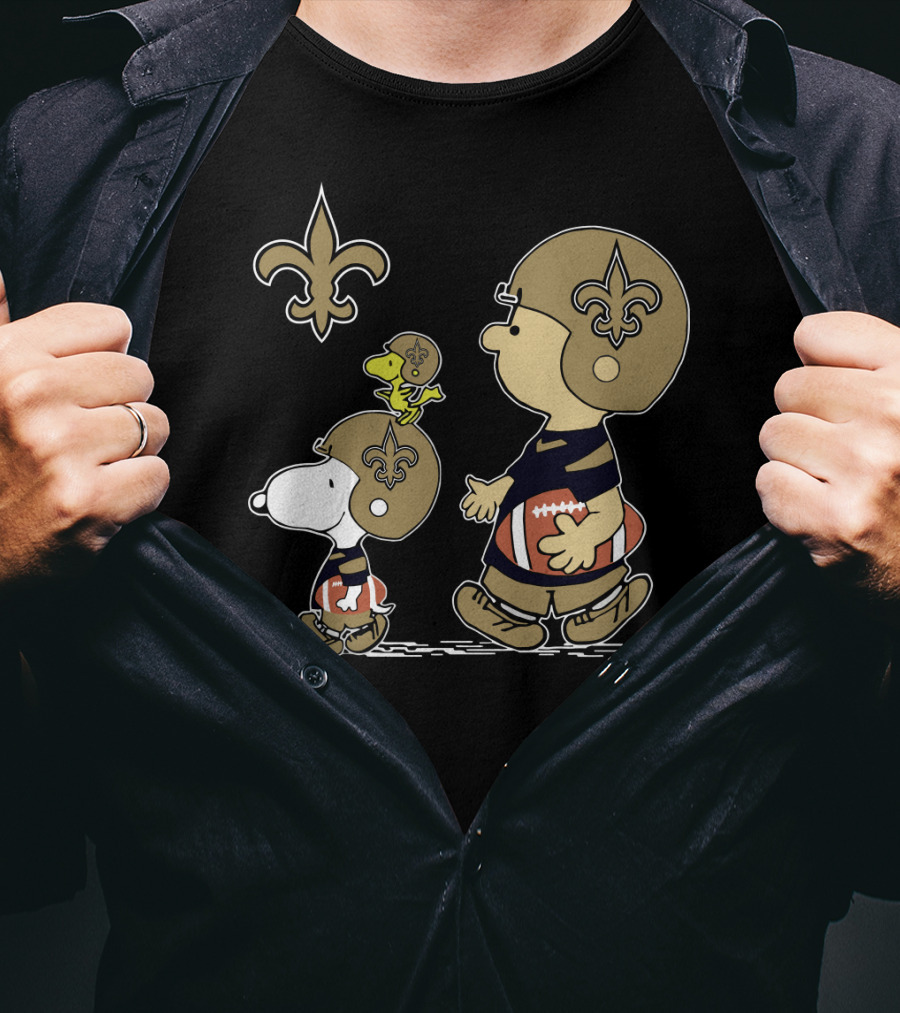 Christmas Peanuts Cute Football Saints Snoopy And Woodstock In Helmets T-Shirt