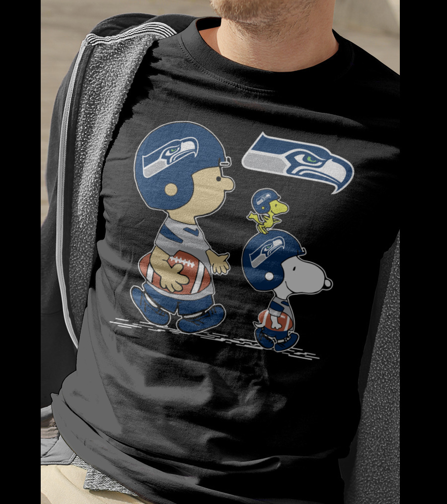 Christmas Peanuts Cute Football Seahawks Snoopy Woodstock T-Shirt