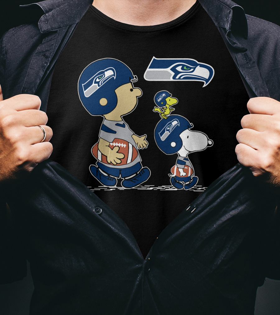 Christmas Peanuts Cute Football Seahawks Snoopy Woodstock T-Shirt