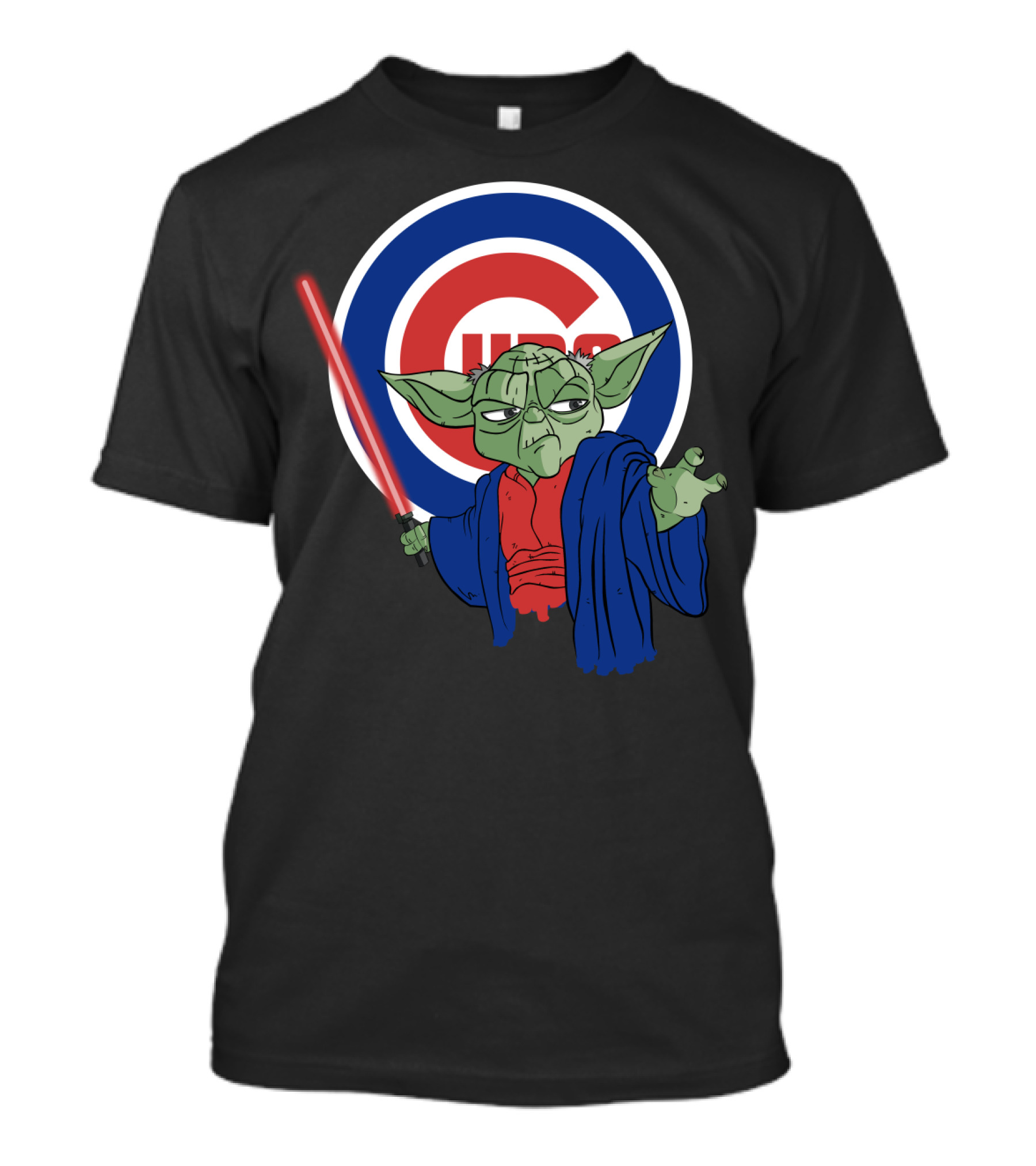 Cubs Yoda With Lightsaber And Chicago Cubs T-Shirt