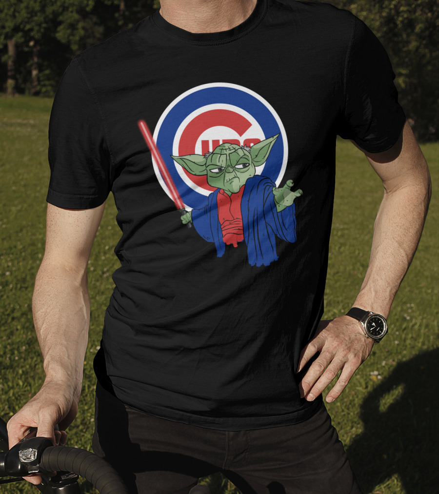Cubs Yoda With Lightsaber And Chicago Cubs T-Shirt