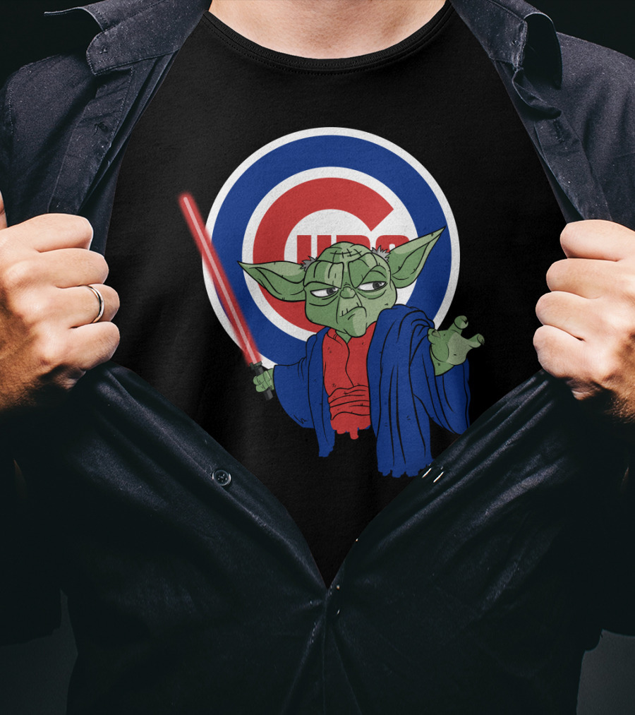 Cubs Yoda With Lightsaber And Chicago Cubs T-Shirt