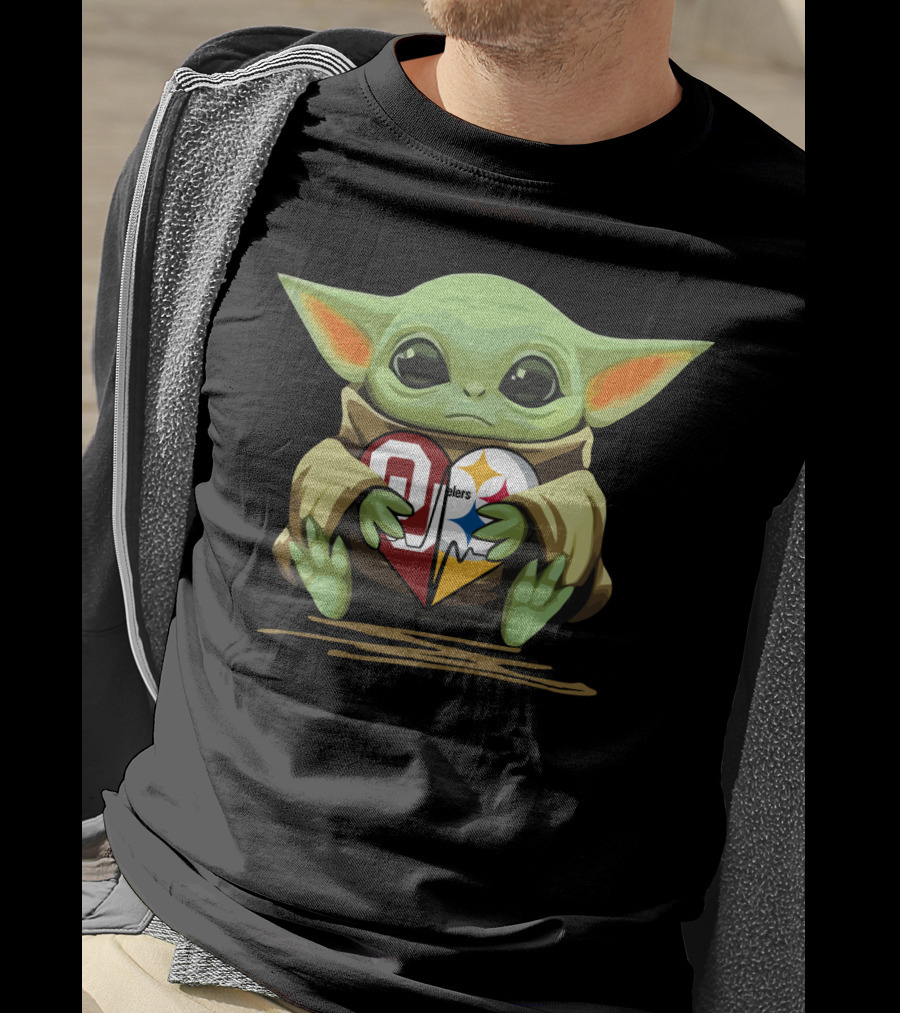 Baby Yoda Steelers Sooners Heart T-Shirt