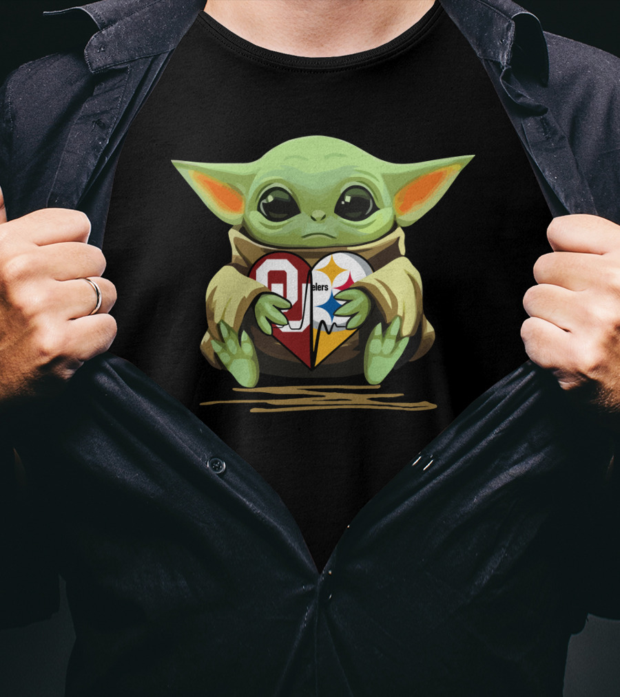 Baby Yoda Steelers Sooners Heart T-Shirt