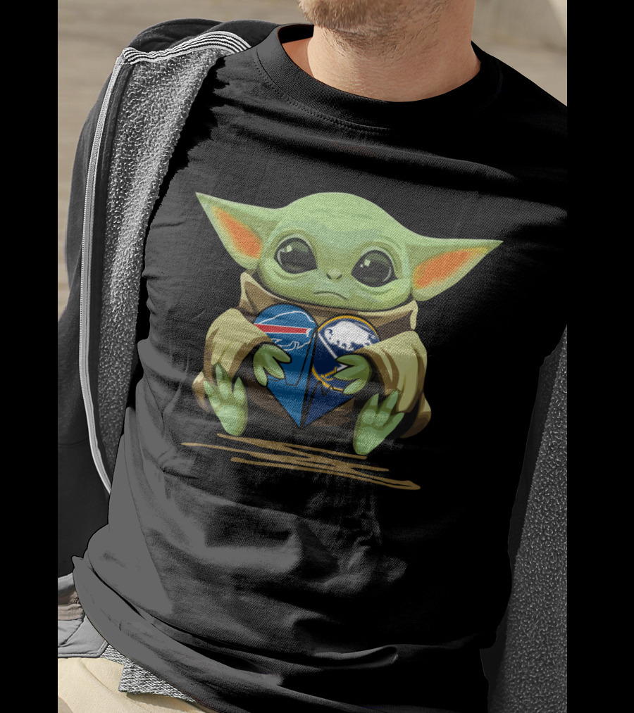 Baby Yoda Holding Buffalo Bills Sabres T-Shirt