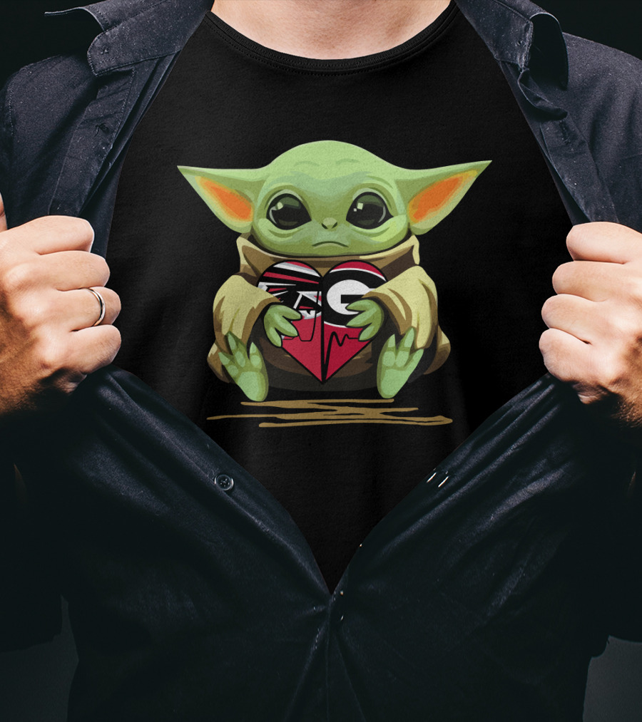 Baby Yoda Heart Atlanta Falcons Georgia Bulldogs T-Shirt