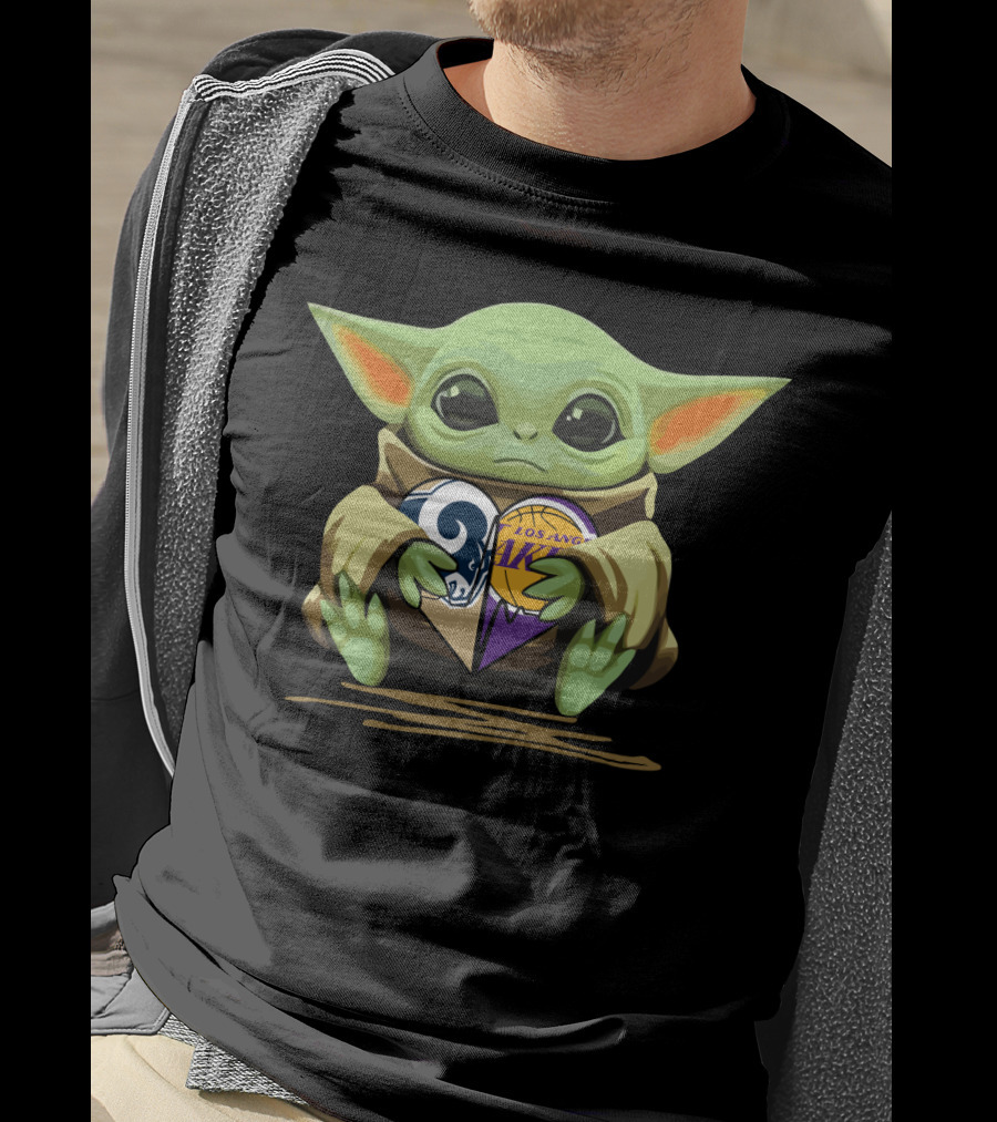 Baby Yoda Los Angeles Rams Lakers Heart T-Shirt