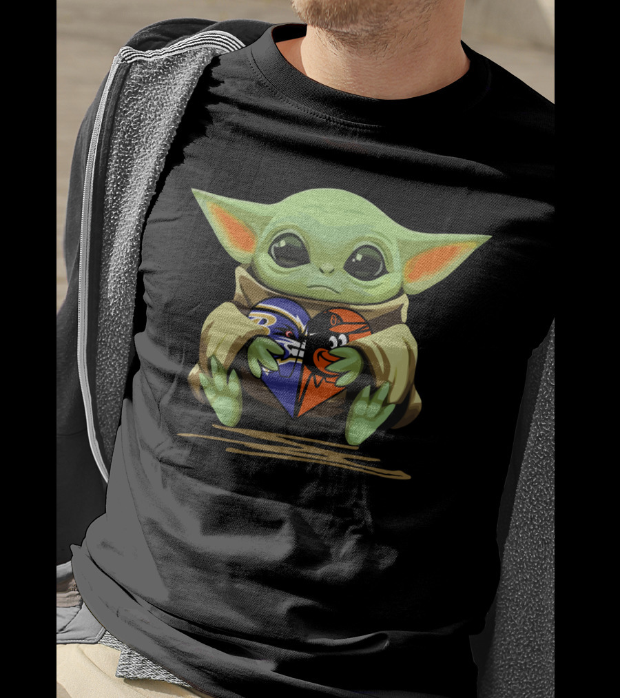 Baby Yoda Heart Baltimore Ravens Orioles Love T-Shirt