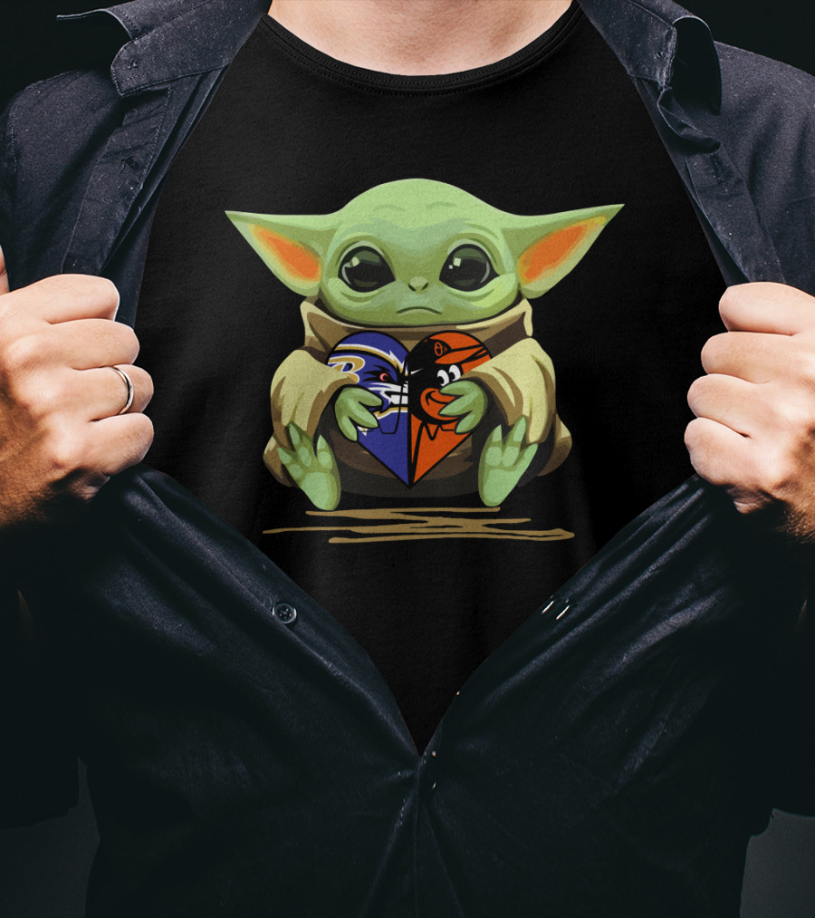 Baby Yoda Heart Baltimore Ravens Orioles Love T-Shirt