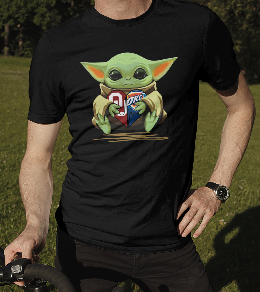 Baby Yoda Heart Oklahoma Sooners Okc Thunder T-Shirt
