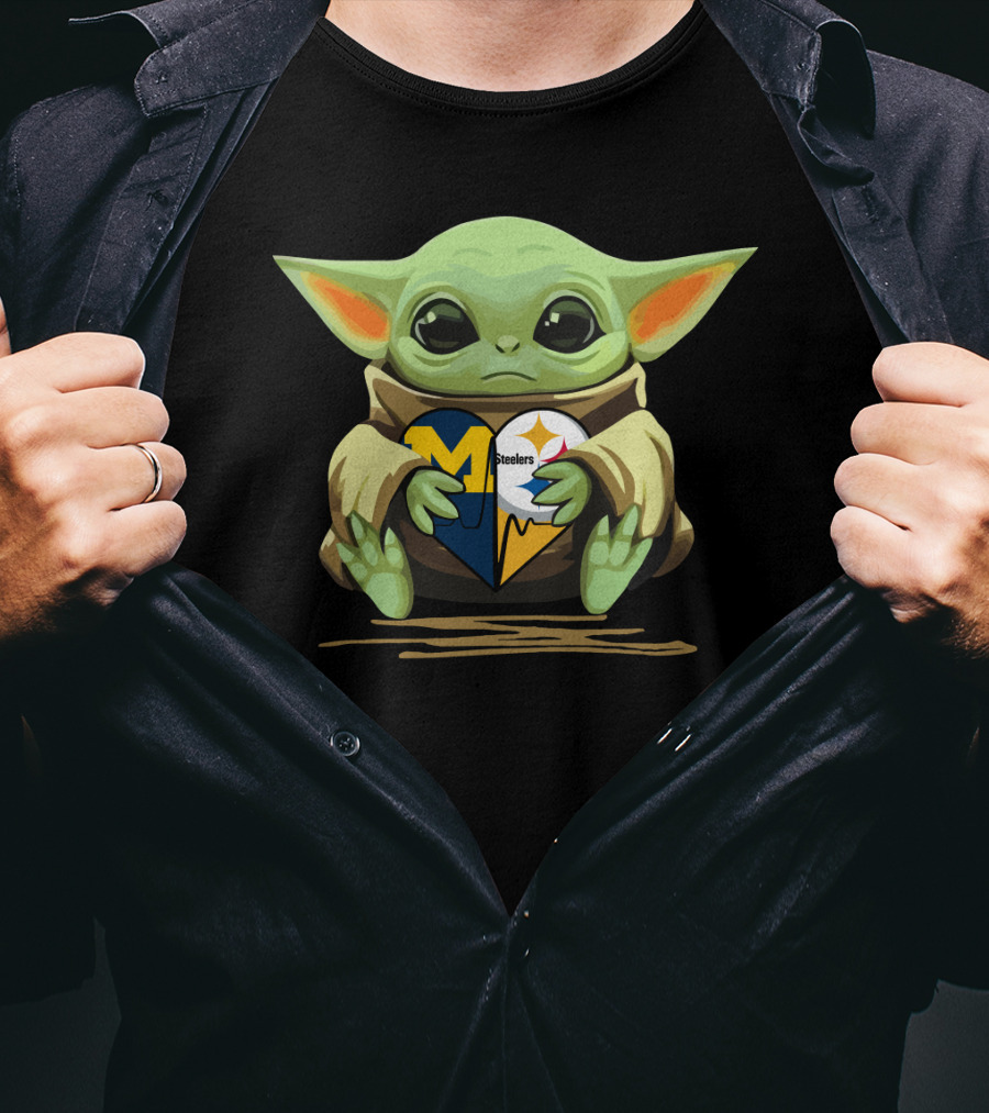 Baby Yoda Heart Steelers Wolverines Love T-Shirt