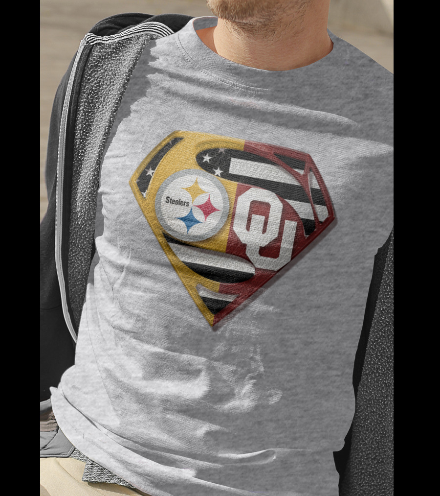 Steelers Ou Superman Logo With Stars And Stripes T-Shirt