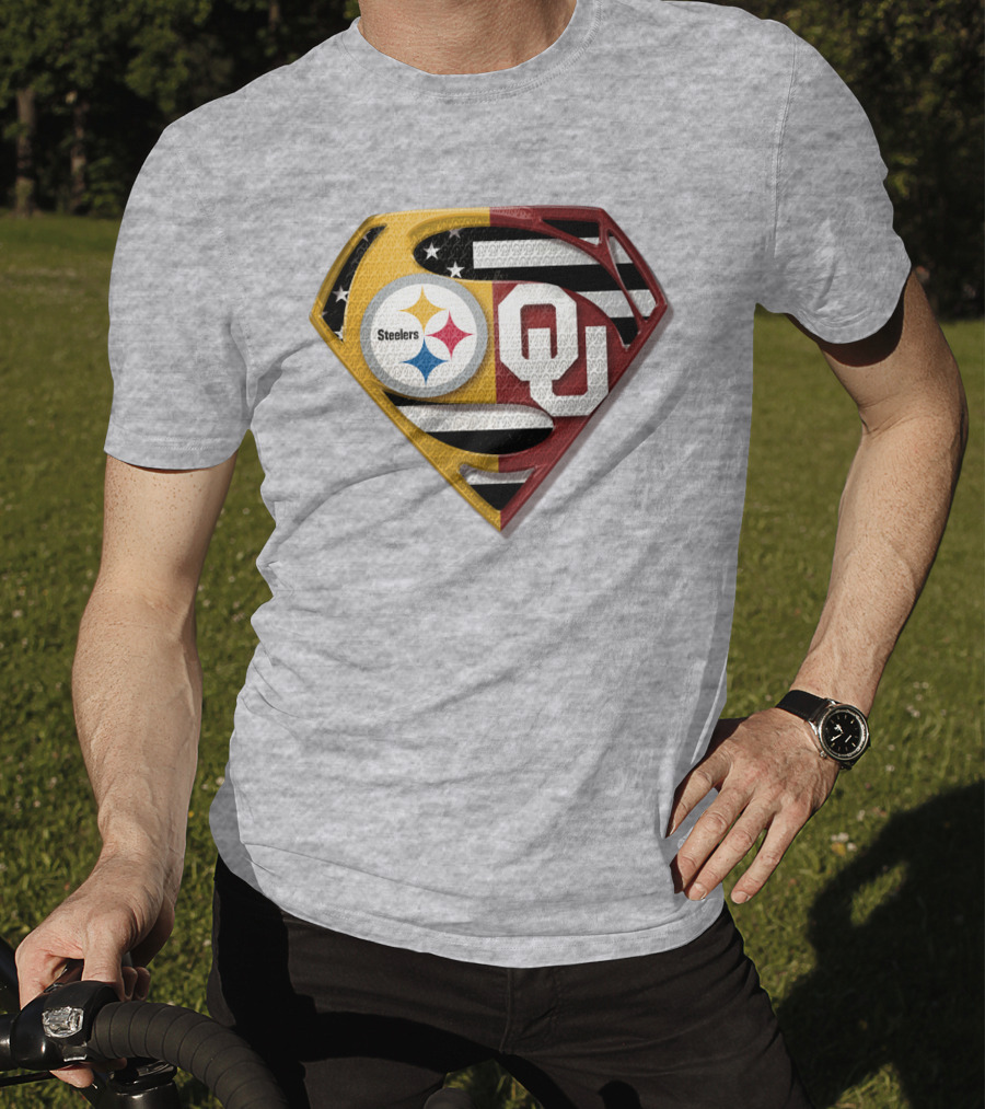 Steelers Ou Superman Logo With Stars And Stripes T-Shirt