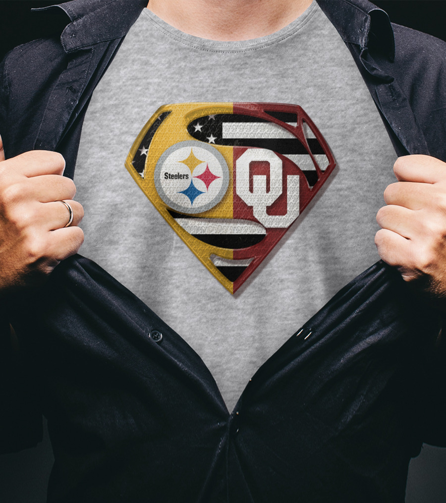 Steelers Ou Superman Logo With Stars And Stripes T-Shirt