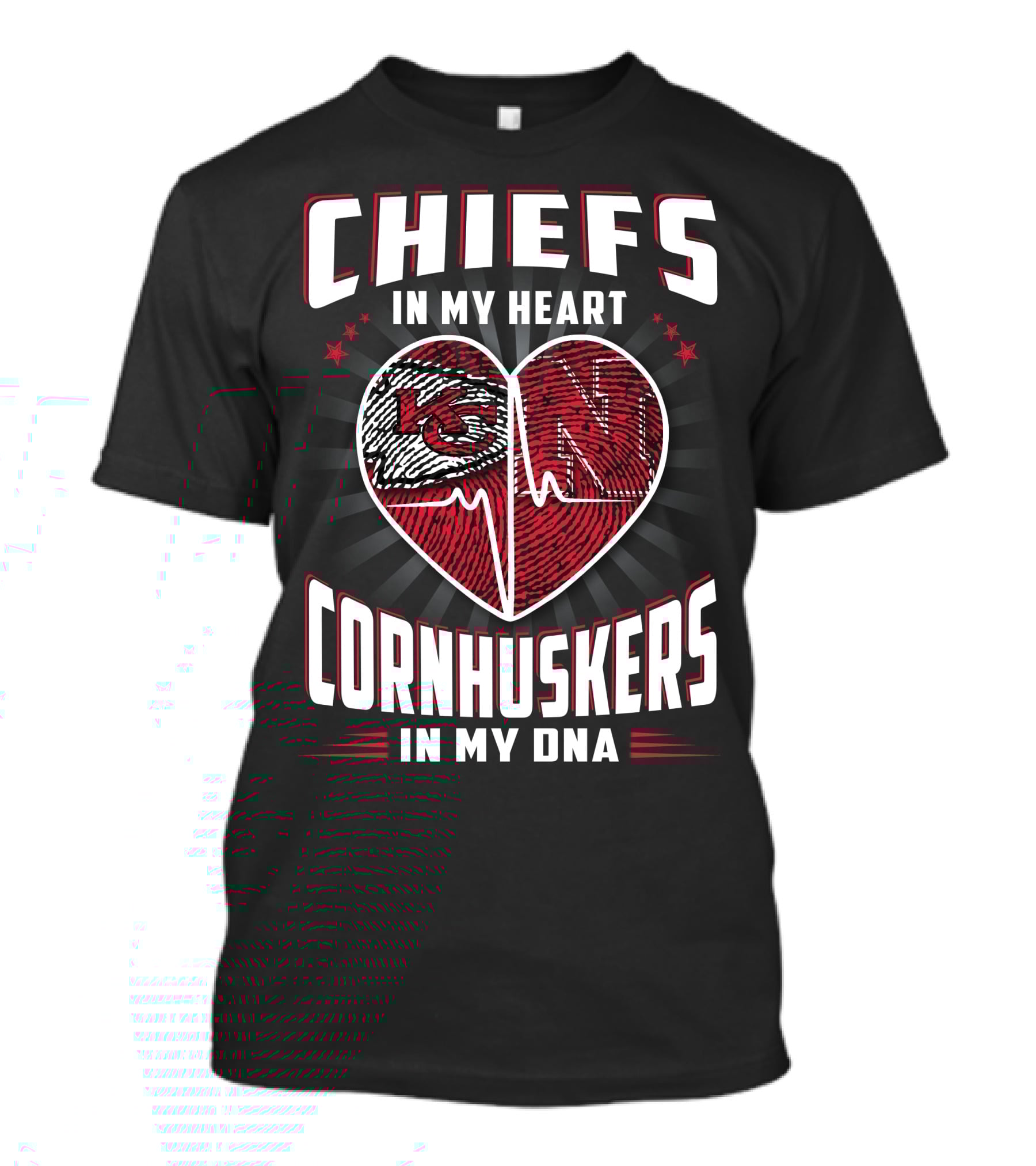 Chiefs In My Heart Cornhuskers Dna Fingerprint Heartbeat T-Shirt
