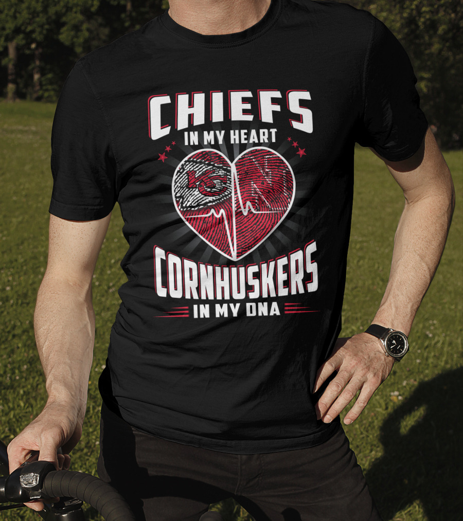 Chiefs In My Heart Cornhuskers Dna Fingerprint Heartbeat T-Shirt