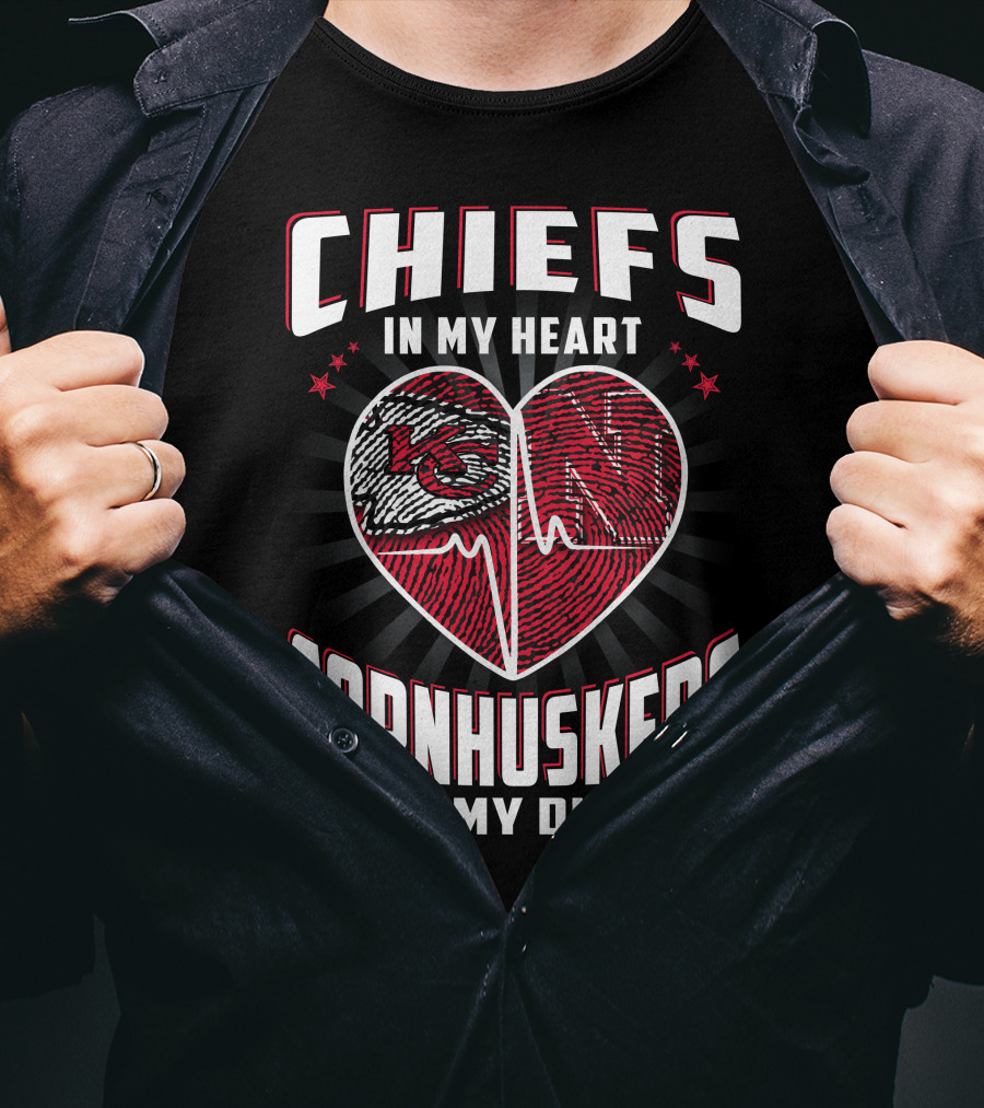 Chiefs In My Heart Cornhuskers Dna Fingerprint Heartbeat T-Shirt