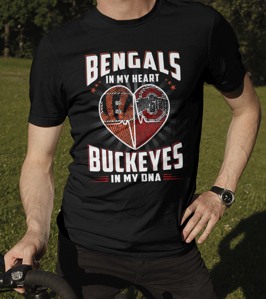 Bengals In My Heart Buckeyes In My Dna Heartbeat Logo Combination T-Shirt