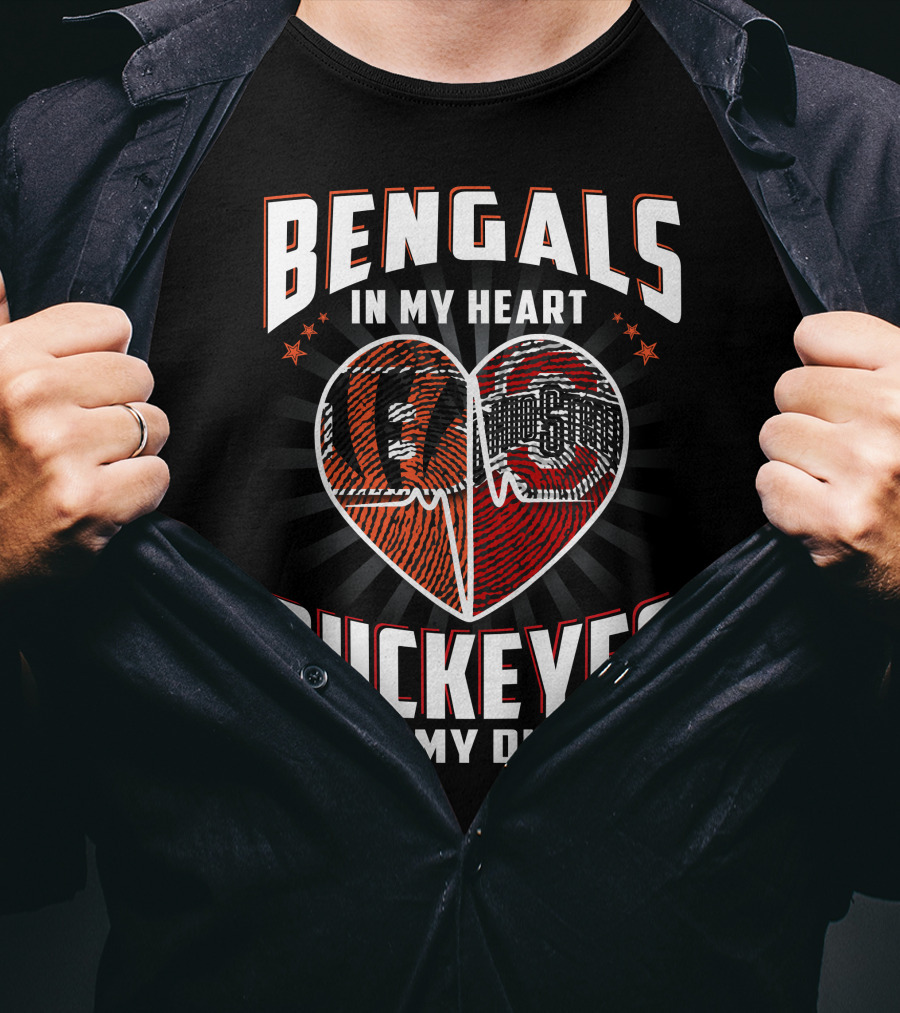 Bengals In My Heart Buckeyes In My Dna Heartbeat Logo Combination T-Shirt
