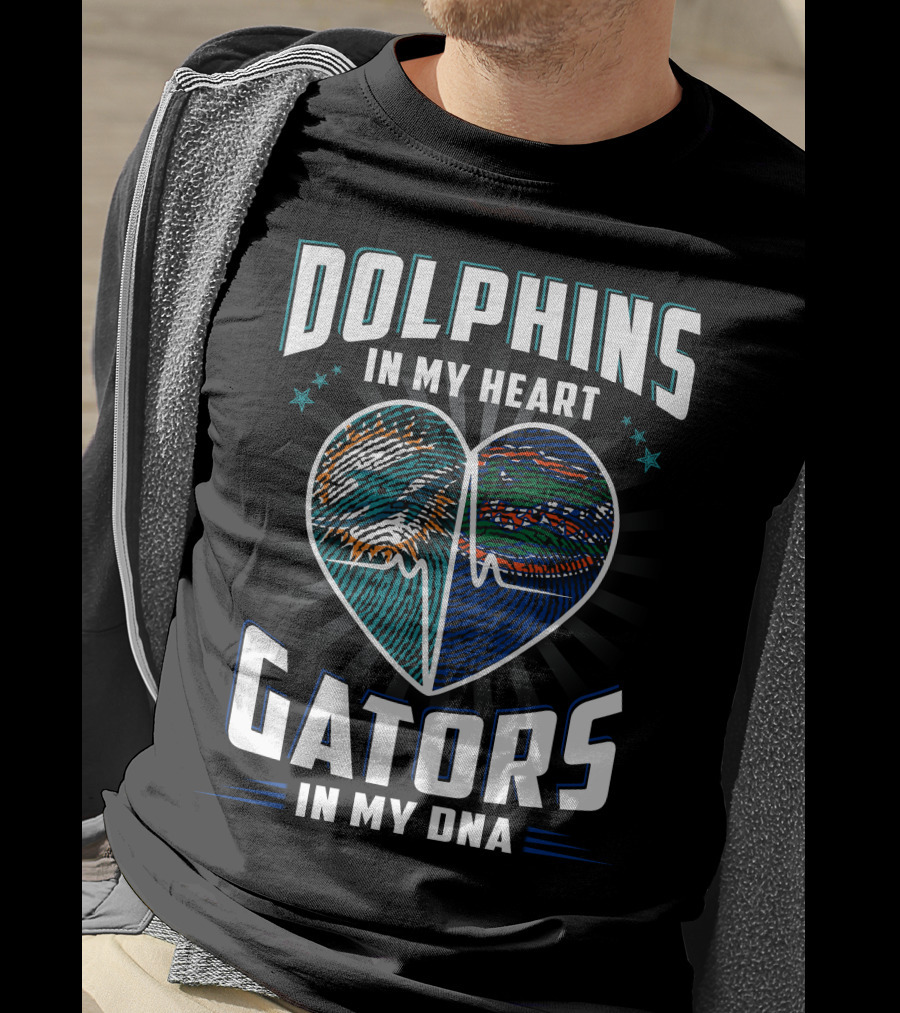 Dolphins In My Heart Gators In My Dna Heartbeat Football Influence T-Shirt