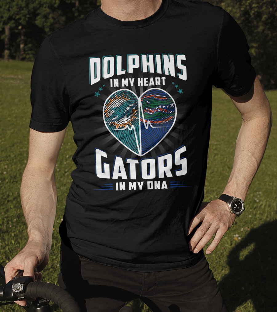 Dolphins In My Heart Gators In My Dna Heartbeat Football Influence T-Shirt
