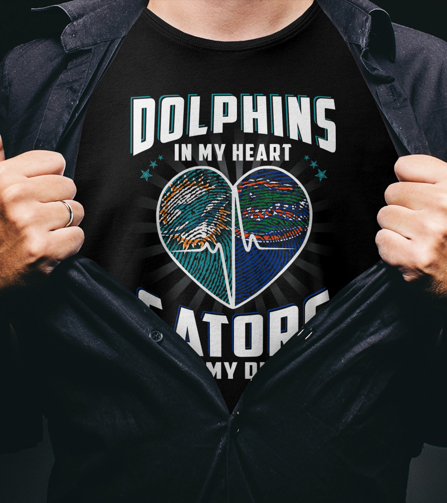Dolphins In My Heart Gators In My Dna Heartbeat Football Influence T-Shirt