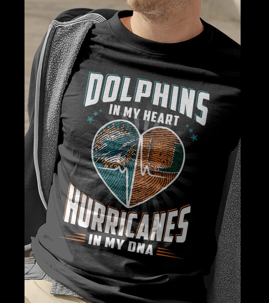 Dolphins In My Heart Hurricanes In My Dna Fingerprint Heart Ekg Stars T-Shirt