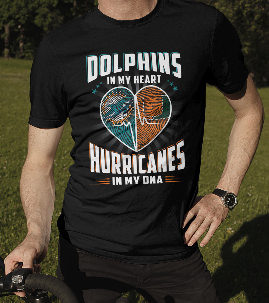 Dolphins In My Heart Hurricanes In My Dna Fingerprint Heart Ekg Stars T-Shirt