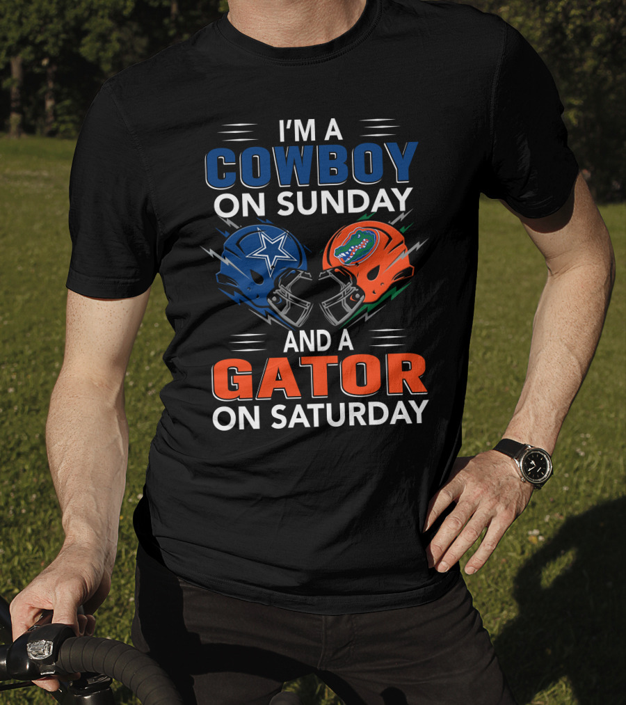 I'm A Cowboy On Sunday And A Gator On Saturday Football Helmets T-Shirt