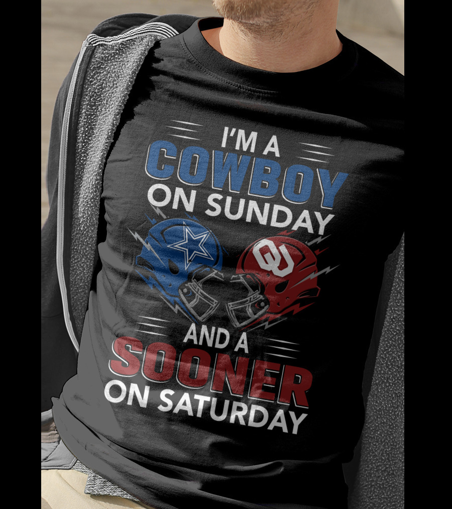 I'm A Cowboy On Sunday And A Sooner On Saturday Football Helmets T-Shirt