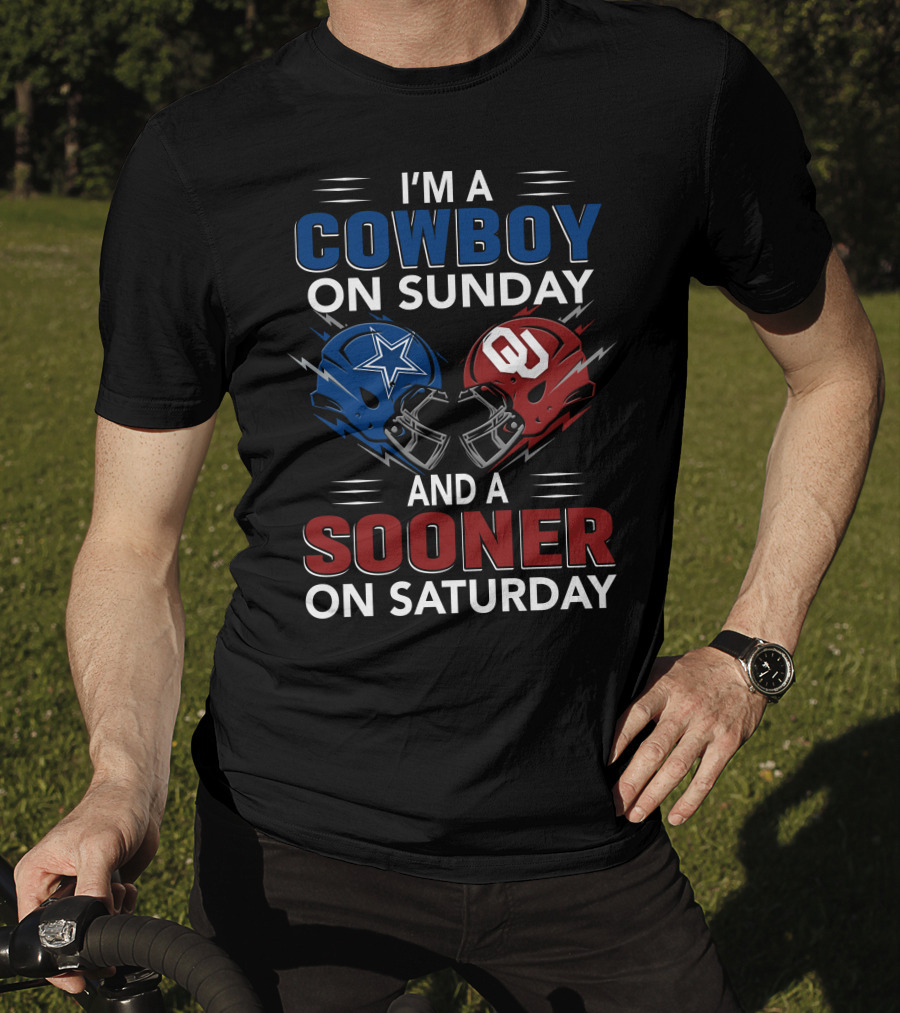 I'm A Cowboy On Sunday And A Sooner On Saturday Football Helmets T-Shirt