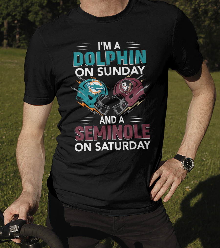 I'm A Dolphin On Sunday And A Seminole On Saturday Football Helmets T-Shirt