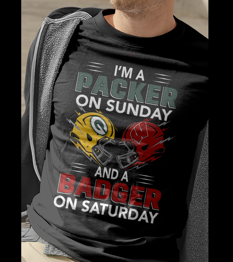 I'm A Packer On Sunday And A Badger On Saturday Football Helmets T-Shirt